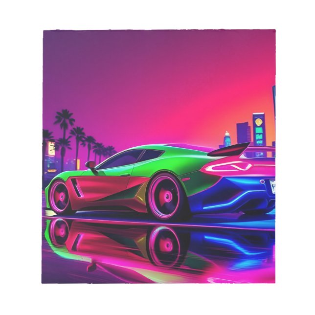Norepad Neon Racer – 80s Retro-Futuristic Sports Notepad (Front)