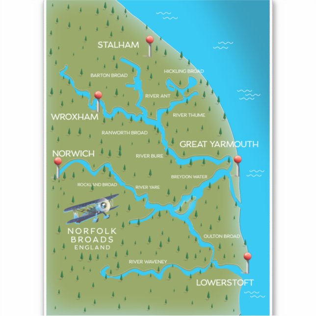 Norfolk Broads England Map. (Front)