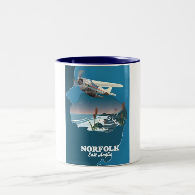 Norfolk East Anglia map  Two-Tone Coffee Mug (Center)