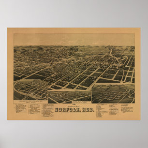Norfolk Nebraska 1889 Antique Panoramic Map Poster