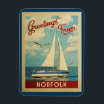 Norfolk Sailboat Vintage Travel Virginia Magnet<br><div class="desc">This Greetings From Norfolk Virginia vintage travel nautical design features a boat sailing on the water with seagulls and a blue sky filled with gorgeous puffy white clouds.</div>