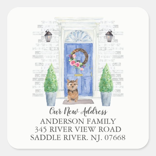 Norfolk Terrier Blue Door New Address Label (Front)