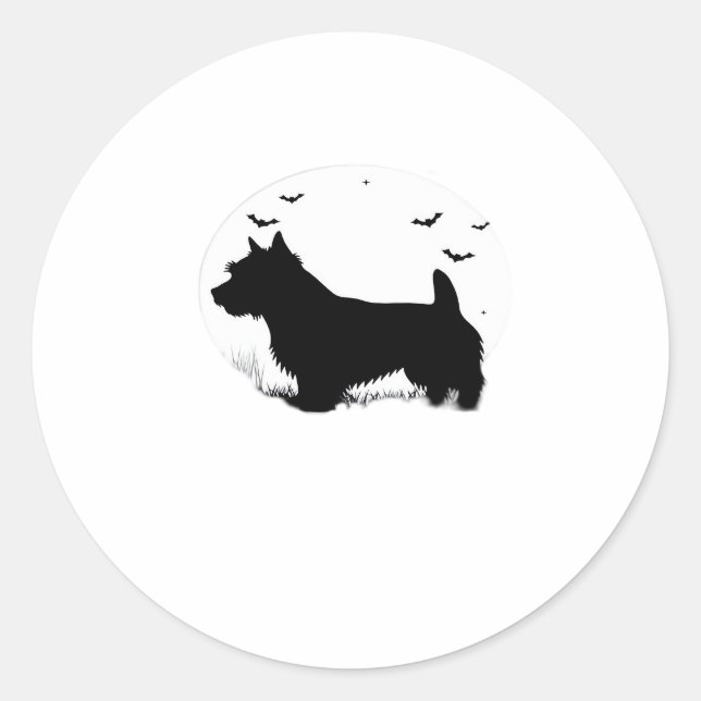 Norfolk Terrier Dog � Halloween Moon Silhouette Cl Classic Round Sticker (Front)