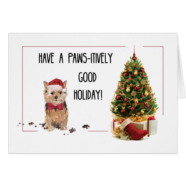 Norfolk Terrier Drôle chien de Noël avec arbre (Devant horizontal)