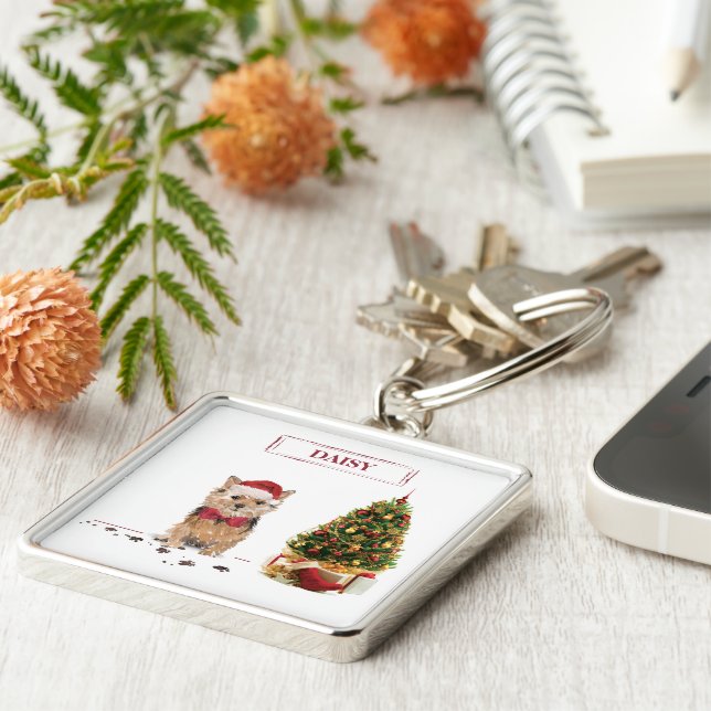 Norfolk Terrier Funny Christmas Dog with Tree Keychain (Side)