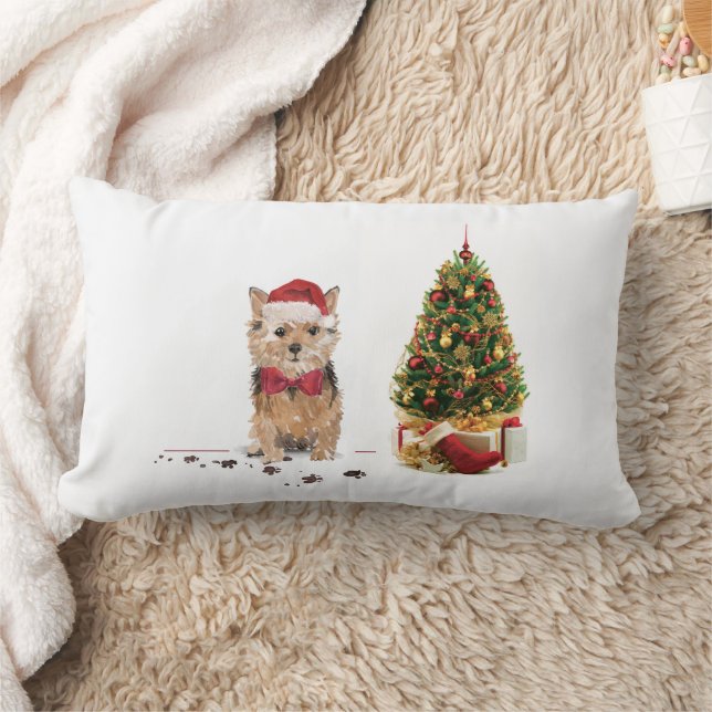 Norfolk Terrier Funny Christmas Dog with Tree Lumbar Pillow (Blanket)