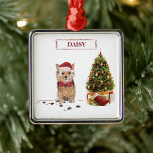 Norfolk Terrier Funny Christmas Dog with Tree Metal Ornament