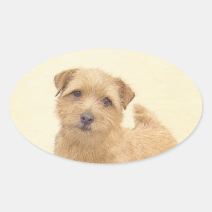 Norfolk Terrier Painting - Original Dog Art Oval Sticker