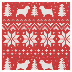 Norfolk Terrier Silhouettes Christmas Pattern Fabric