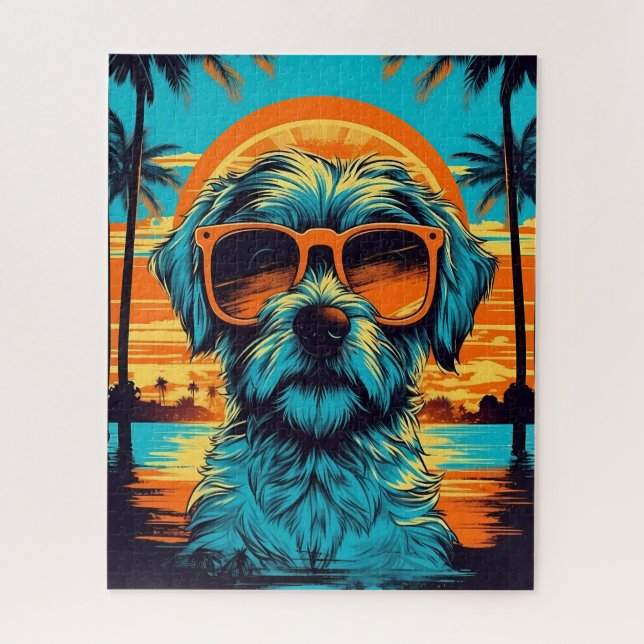 Norfolk Terrier with sunglasses at the beach Jigsaw Puzzle (Vertical)