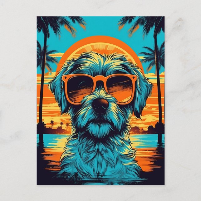 Norfolk Terrier with sunglasses at the beach Postcard (Front)