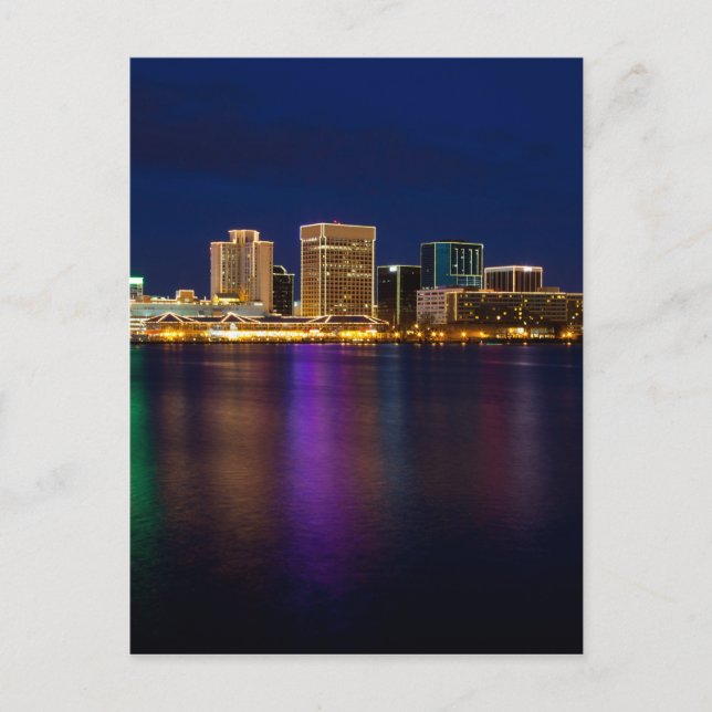Norfolk Virginia Skyline at Night Postcard (Front)