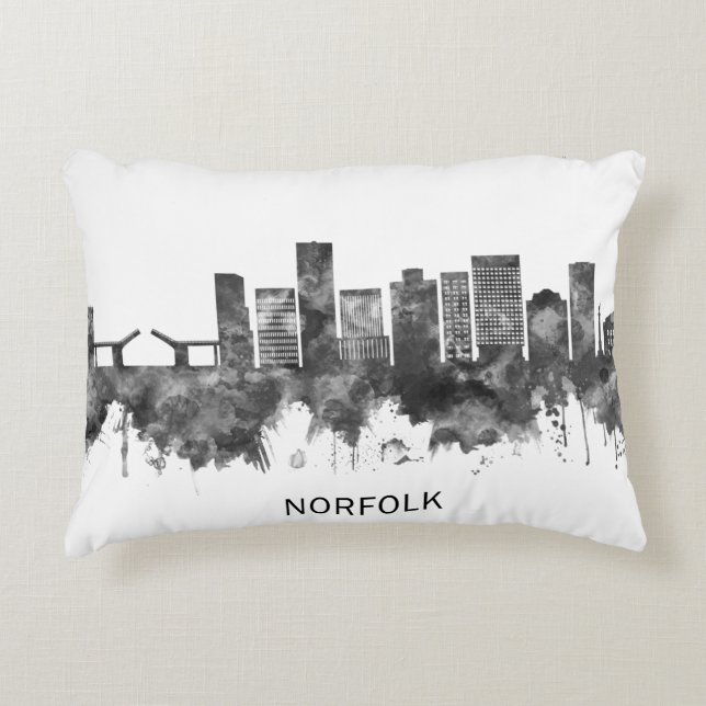 Norfolk Virginia Skyline BW Accent Pillow (Front)