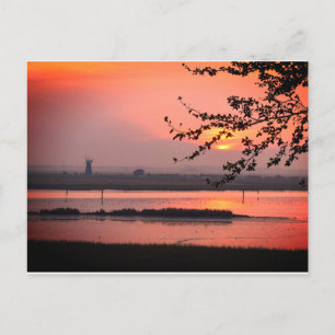 Norfolk windmill at sunset postcard