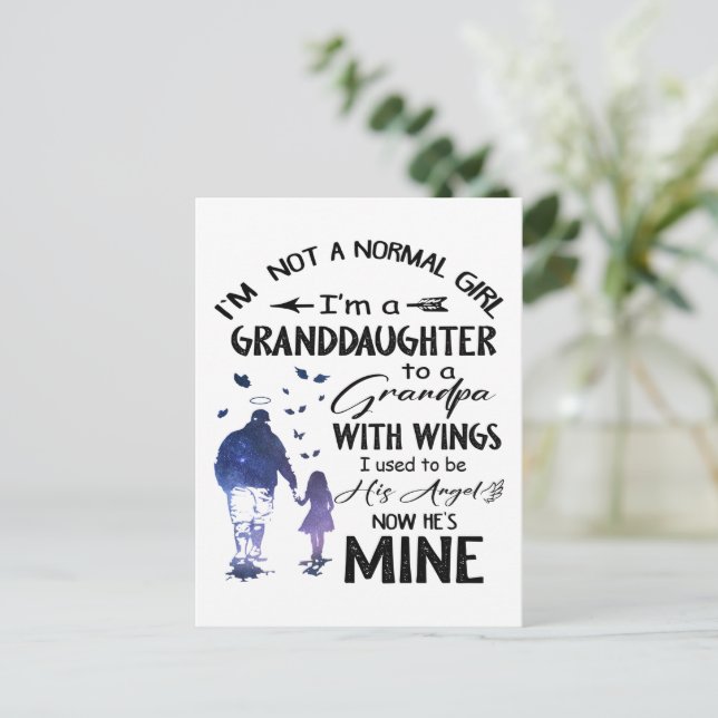 Normal Girl Granddaughter Grandpa With Wings Angel Postcard (Standing Front)