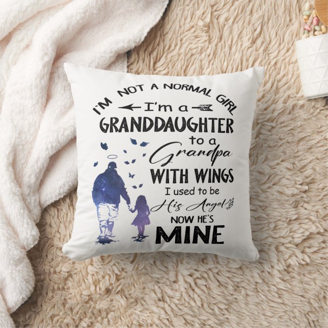 Normal Girl Granddaughter Grandpa With Wings Angel Throw Pillow (Blanket)