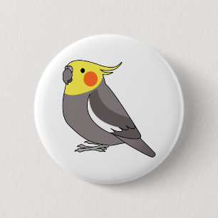 Normal grey cockatiel parrot cartoon drawing 2 inch round button