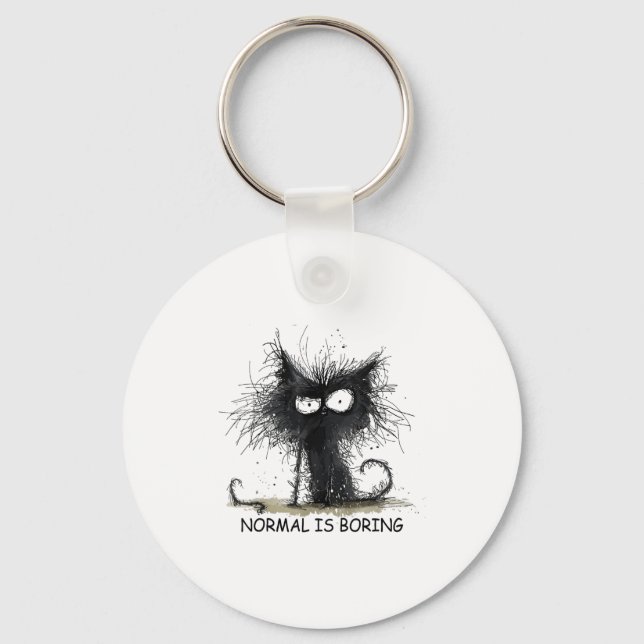 Normal Is Boring Funny Cat Graphic Tee Men Women  Keychain (Front)