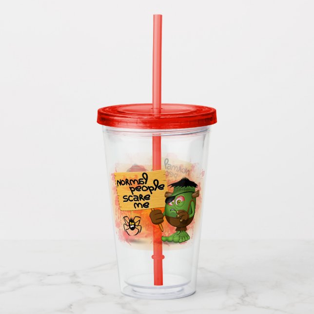 'Normal People Scare Me' Frankenstein Character Acrylic Tumbler (Front)