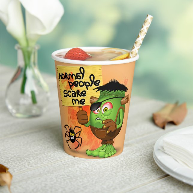 'Normal People Scare Me' Frankenstein Character Paper Cups (Insitu)