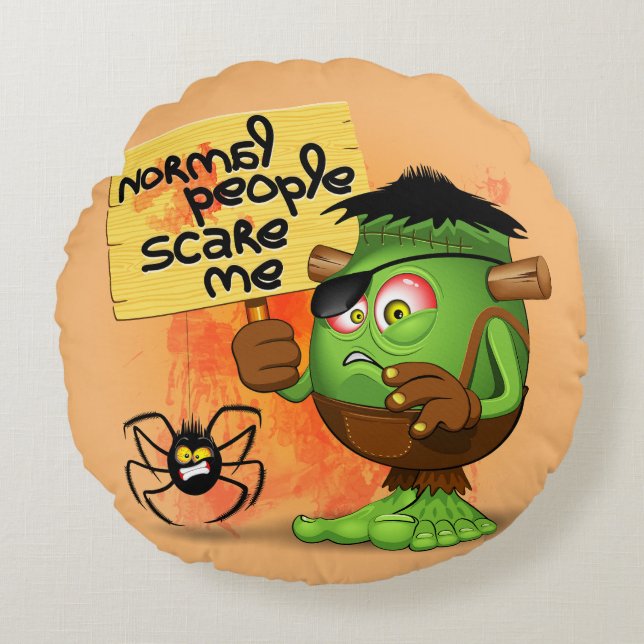 'Normal People Scare Me' Humorous Frankenstein Round Pillow (Front)