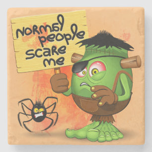 'Normal People Scare Me' Humorous Frankenstein Stone Coaster