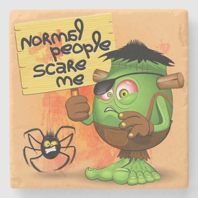 'Normal People Scare Me' Humorous Frankenstein Stone Coaster (Front)