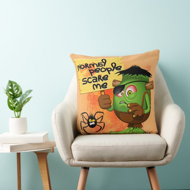 'Normal People Scare Me' Humorous Frankenstein Throw Pillow (Chair)