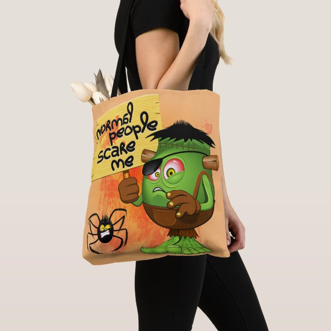 'Normal People Scare Me' Humorous Frankenstein Tote Bag (Close Up)