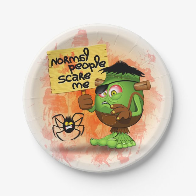 'Normal People Scare Me' Humourous Frankenstein Paper Plate (Front)