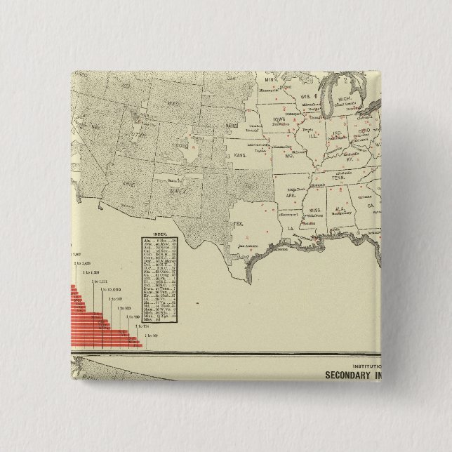 Normal schools and Secondary instruction 2 Inch Square Button (Front)