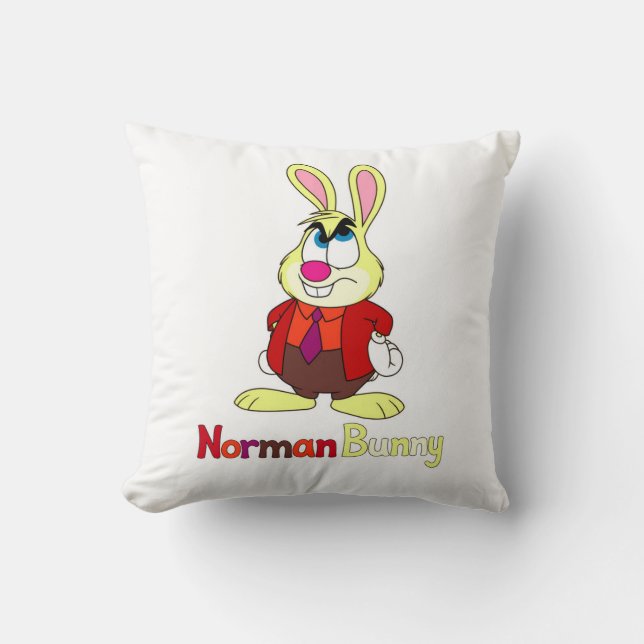 Norman Bunny Throw Pillow (Front)
