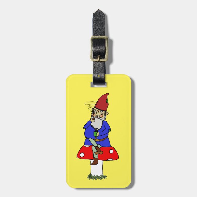 Norman Gnome Luggage Tag with Leather Buckle (Front Vertical)