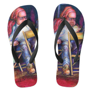 Norman prefers to draw in his Sleep Flip Flops