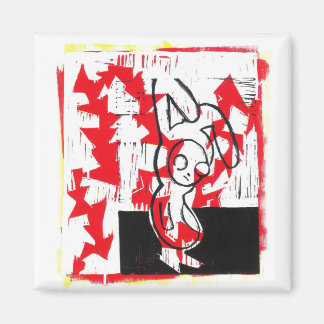 Norman the Bunny Square Magnet (red)
