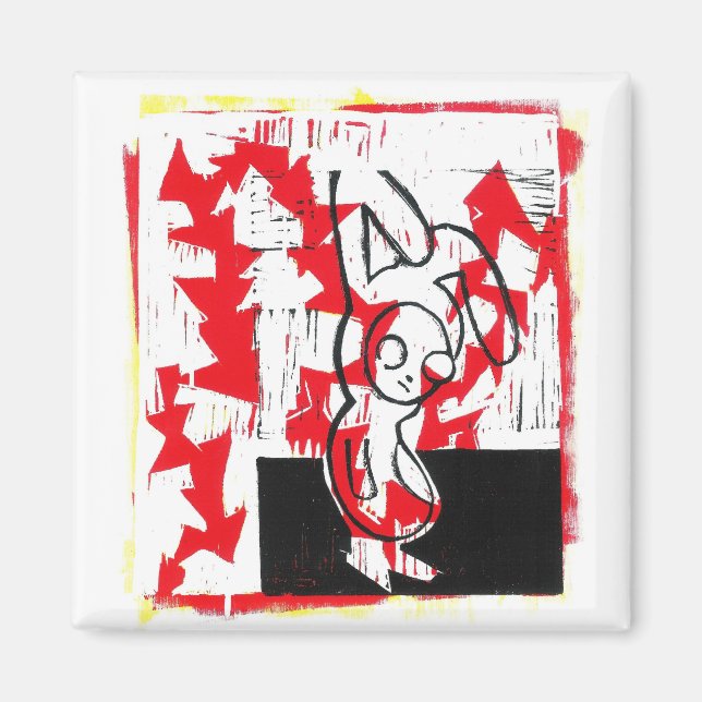 Norman the Bunny Square Magnet (red) (Front)
