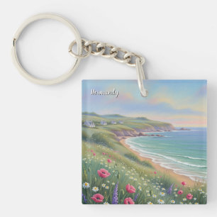 Normandy France Étretat Cliffs Wildflowers Keychain
