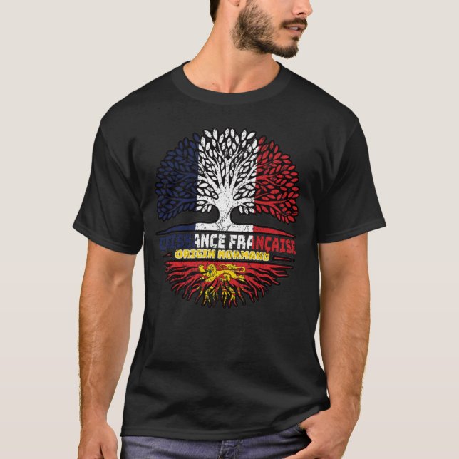 Normandy Norman French France Tree Roots Flag T-Shirt (Front)