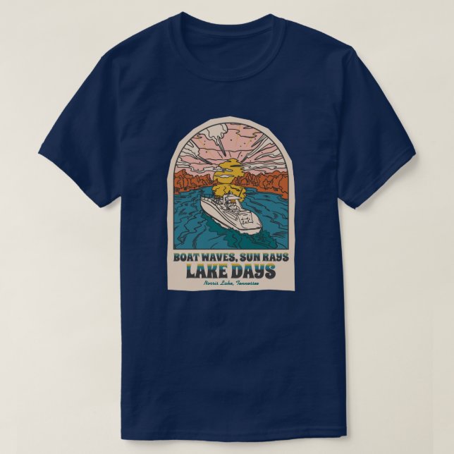 Norris Lake Days Boat Waves Sun Rays Customizable T-Shirt (Design Front)