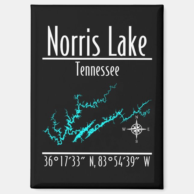 Norris Lake Tennessee Shoreline Map Coordinates Magnet (Front)