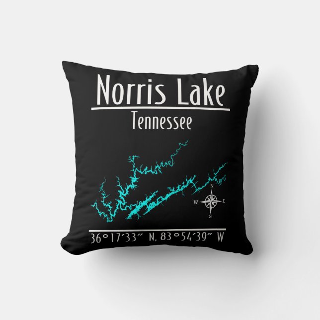 Norris Lake Tennessee Shoreline Map Coordinates Throw Pillow (Front)
