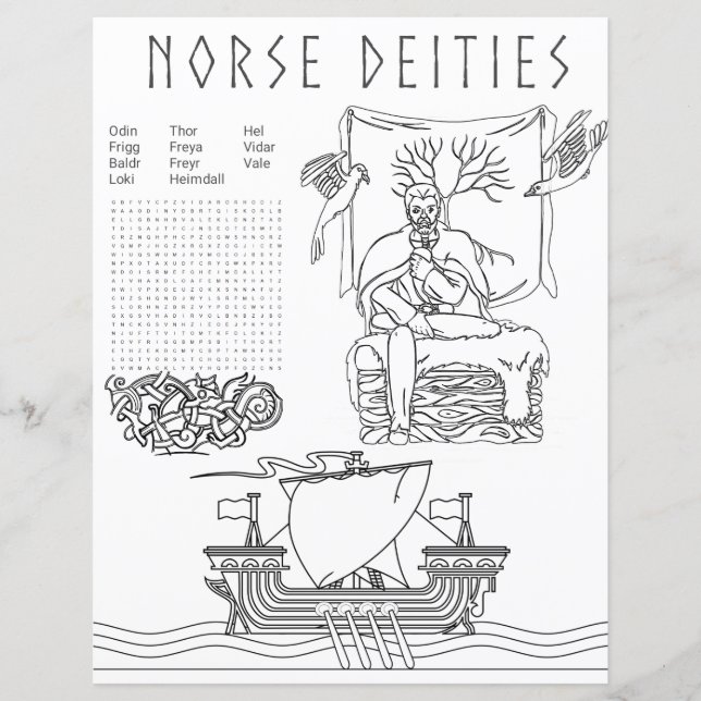 Norse Deities Pagan Colouring & Activity Sheet (Front)