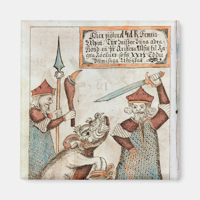 Norse god Tyr losing his hand to the bound wolf Magnet (Front)