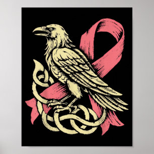 Norse Knotwork Nordic Viking Raven - Breast Cancer Poster