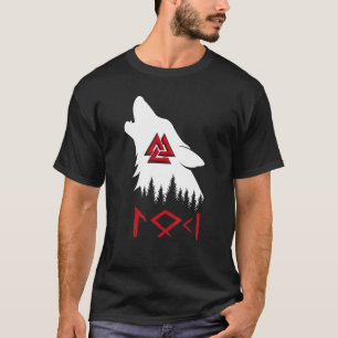 Norse Mythology Wolf Valknut Rune Circle Viking T-Shirt