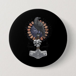 Norse Viking Raven Hammer 3 Inch Round Button