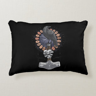 Norse Viking Raven Hammer Accent Pillow