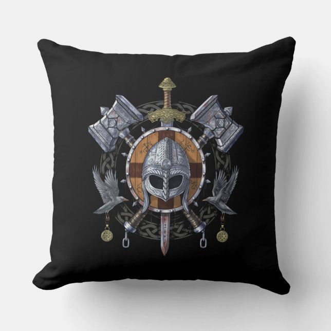Norse Viking Warrior Armoury Throw Pillow (Front)