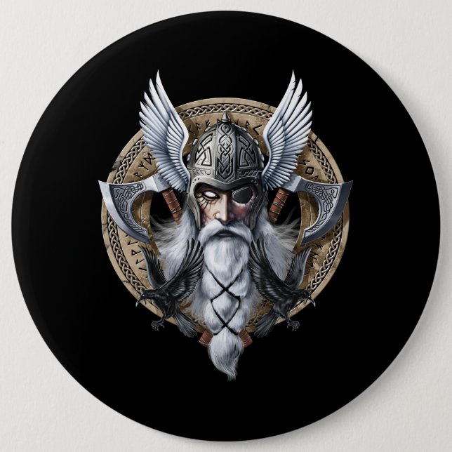 Norse Warrior God Odin 6 Inch Round Button (Front)
