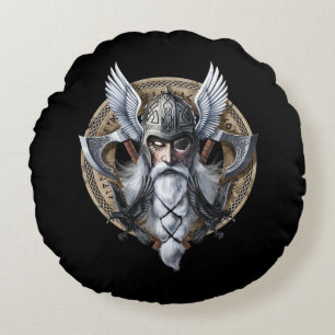 Norse Warrior God Odin Round Pillow
